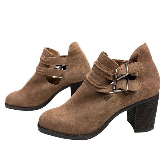 Jeffrey Campbell‎ Tan Suede Stacked Heel 2Buckle Booties 10 - Picture 3 of 6